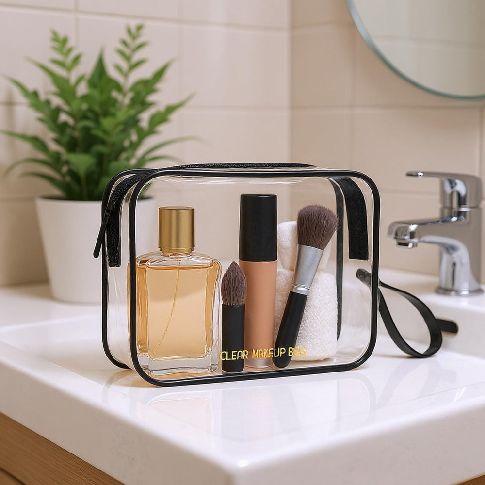 Icramsy bolsa maquillaje transparente uso multifuncional para viaje y oficina