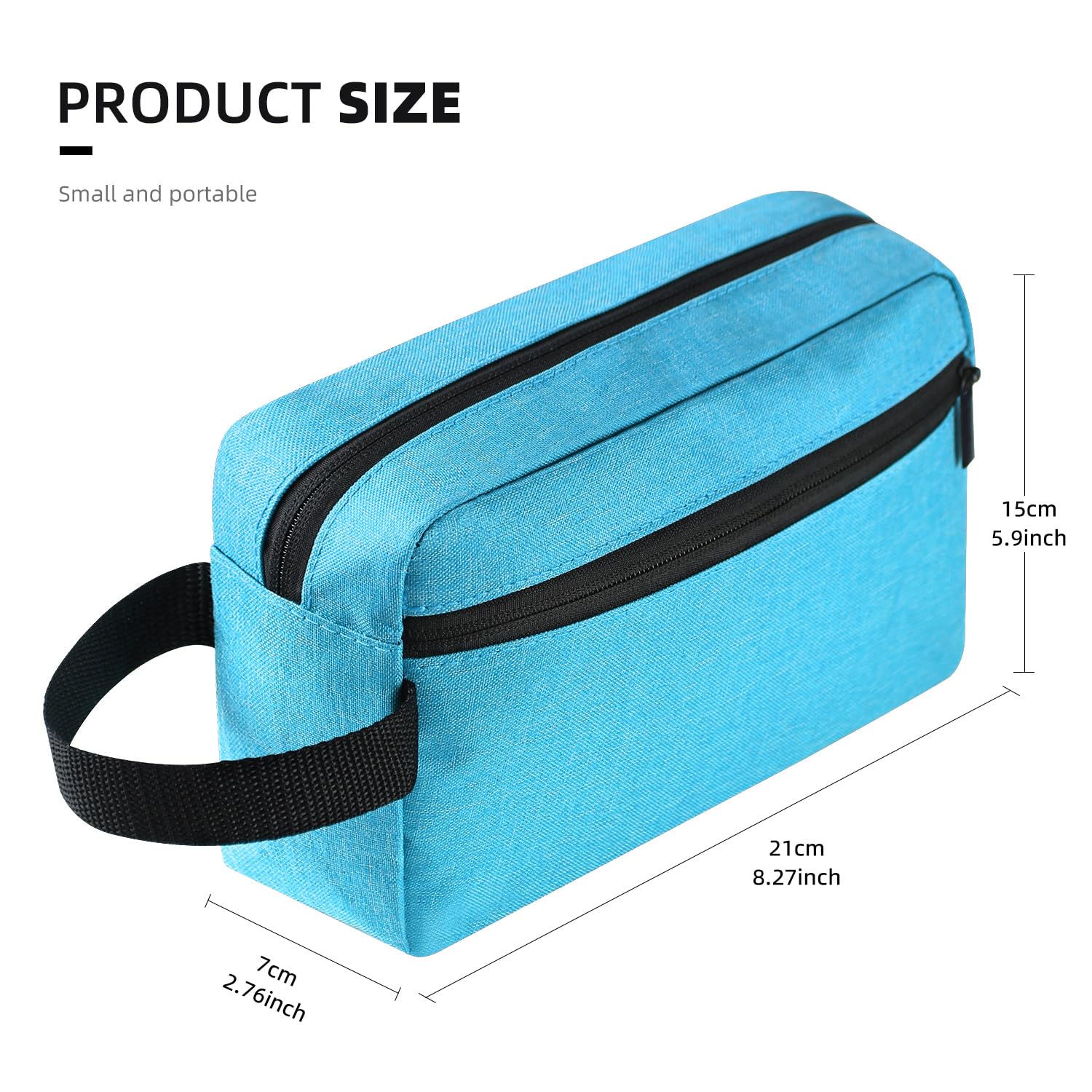 Icramsy bolso de aseo azul lago, interno espacioso para organizar cosméticos.