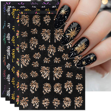 IDDFEVE fuegos artificiales dorados en uñas, conjunto listo para un estilo festivo