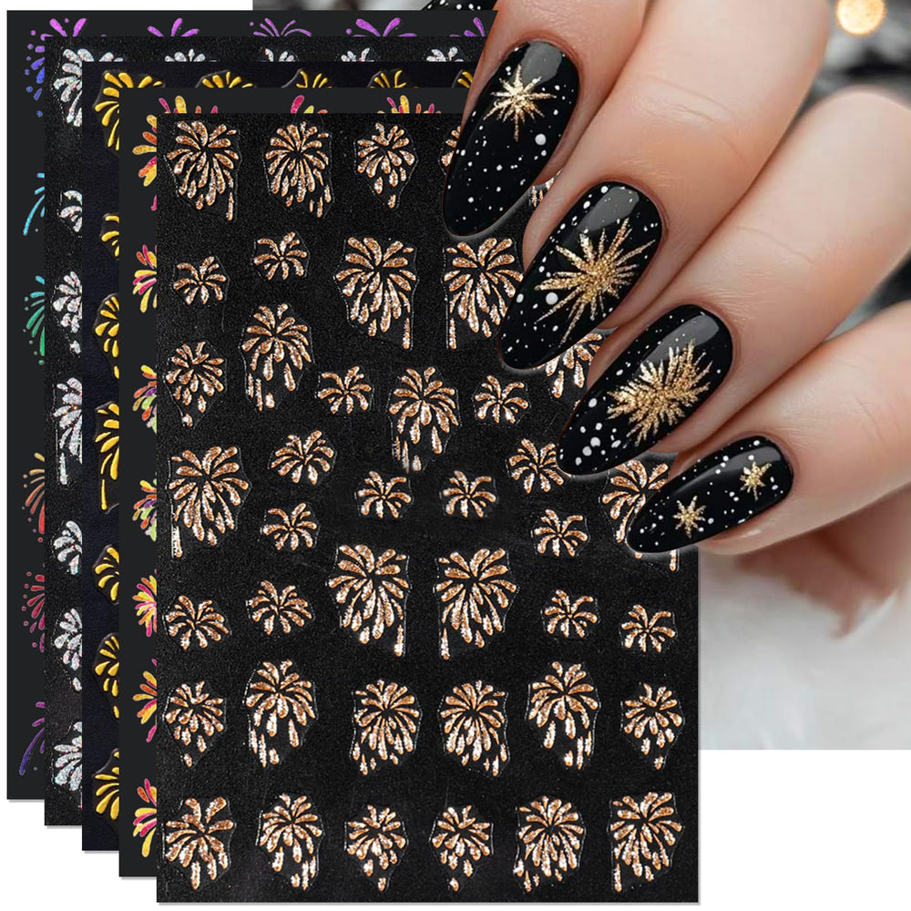 IDDFEVE fuegos artificiales dorados en uñas, conjunto listo para un estilo festivo