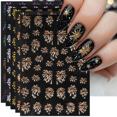 IDDFEVE fuegos artificiales dorados en uñas, conjunto listo para un estilo festivo