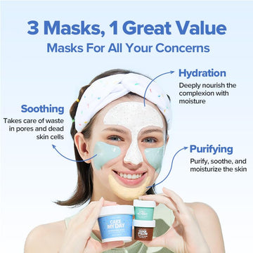Aplicación suave de mascarillas de I DEW CARE sobre la piel limpia