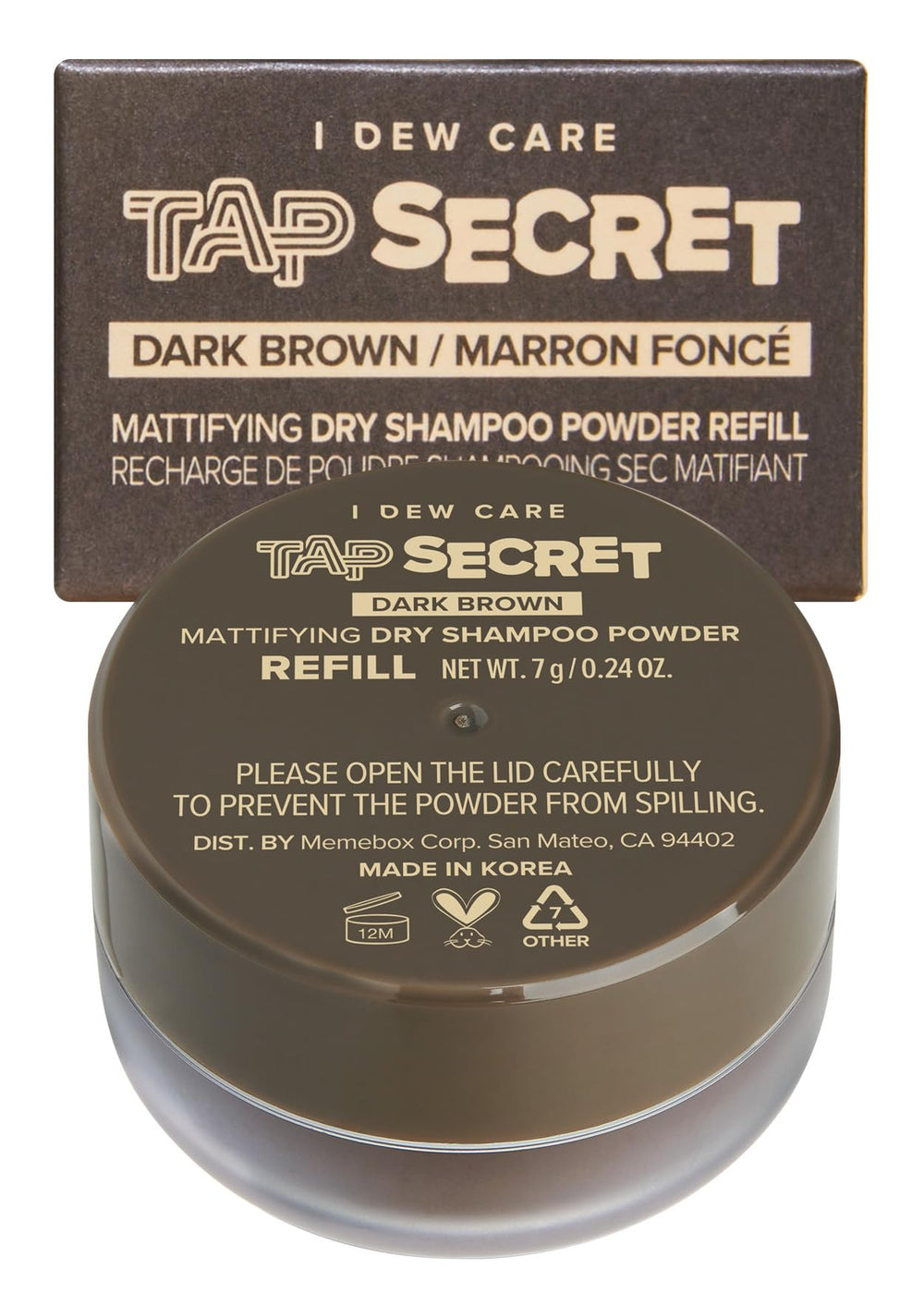I DEW CARE Tap Secret Biotin Champú en Polvo Marrón Oscuro recargable en botella para cabello oscuro absorbe grasa