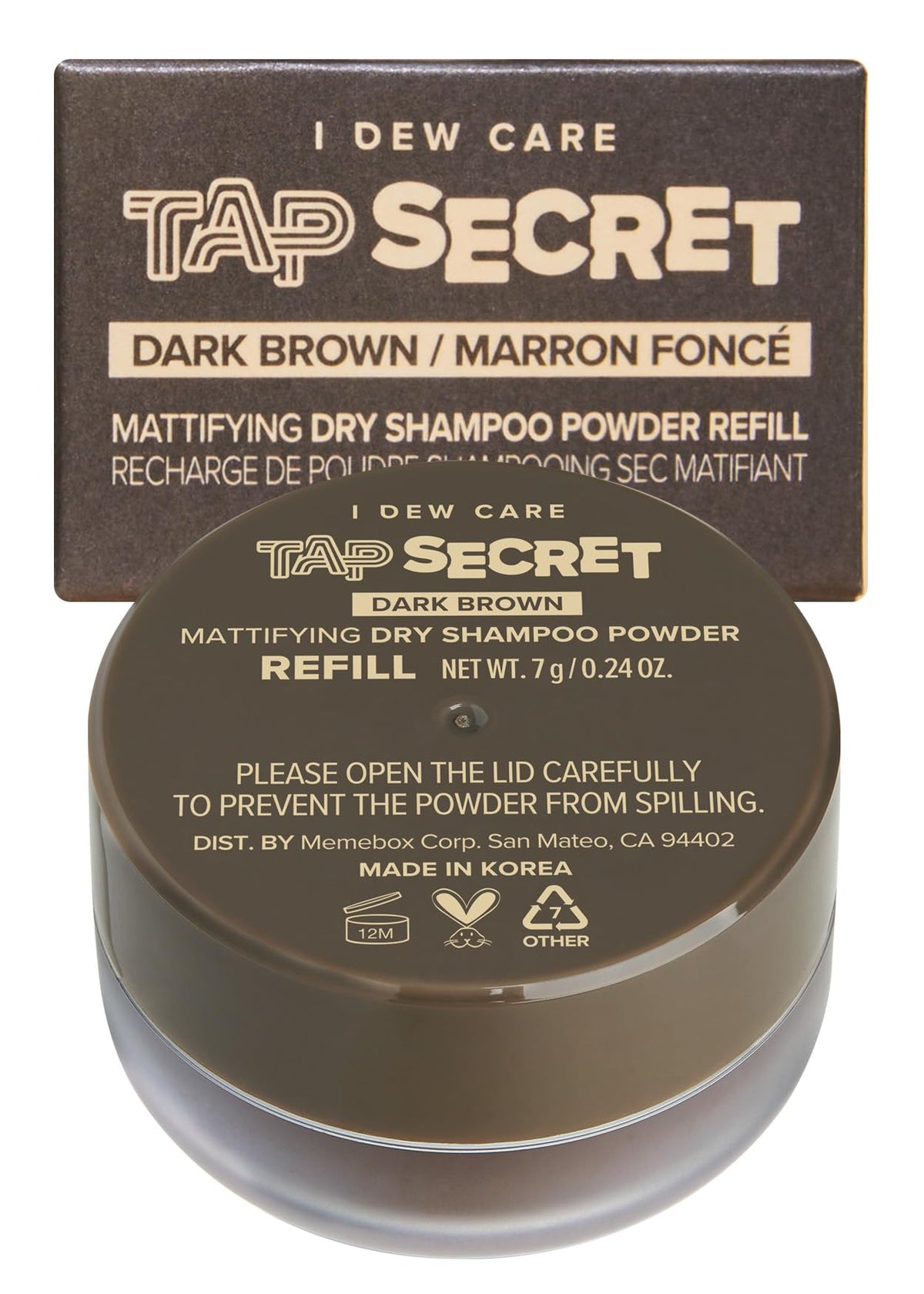 I DEW CARE Tap Secret Biotin Champú en Polvo Marrón Oscuro recargable en botella para cabello oscuro absorbe grasa
