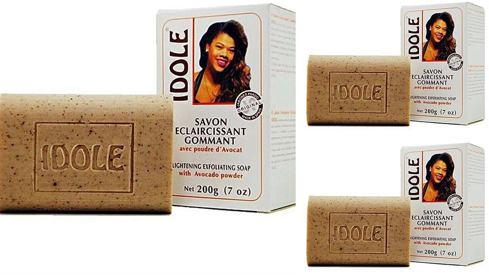 Idole Jabón Exfoliante Iluminador con semilla de aguacate, textura suave para piel limpia y radiante.