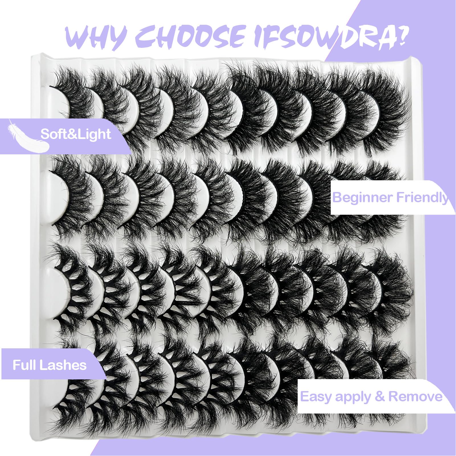 IFSOWDRA pestañas visón curva D con volumen de 25mm para apariencia dramática