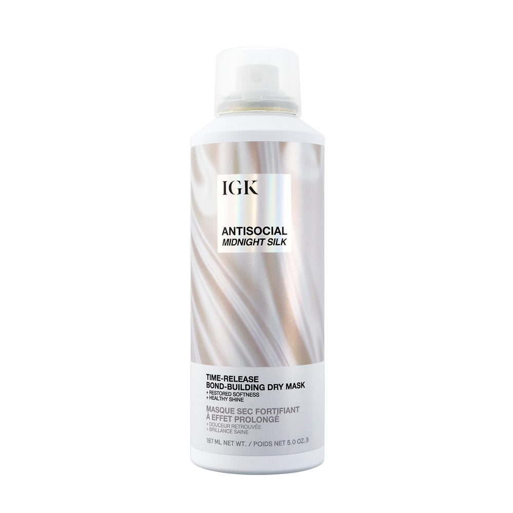 IGK Antisocial Midnight Silk, botella edición limitada, cuidado premium para el cabello.