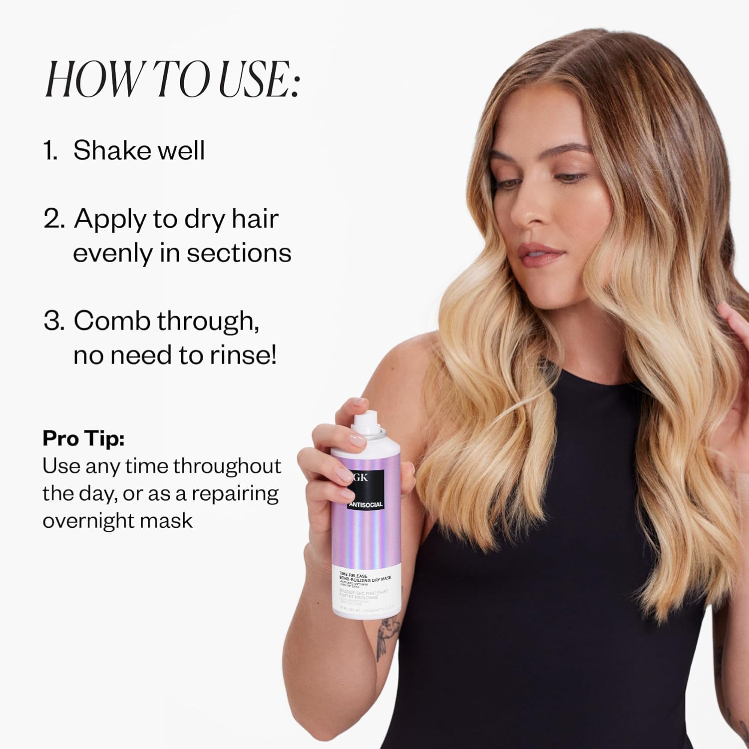 IGK Antisocial sin residuo, hidratación ligera para cabellos con extensiones.