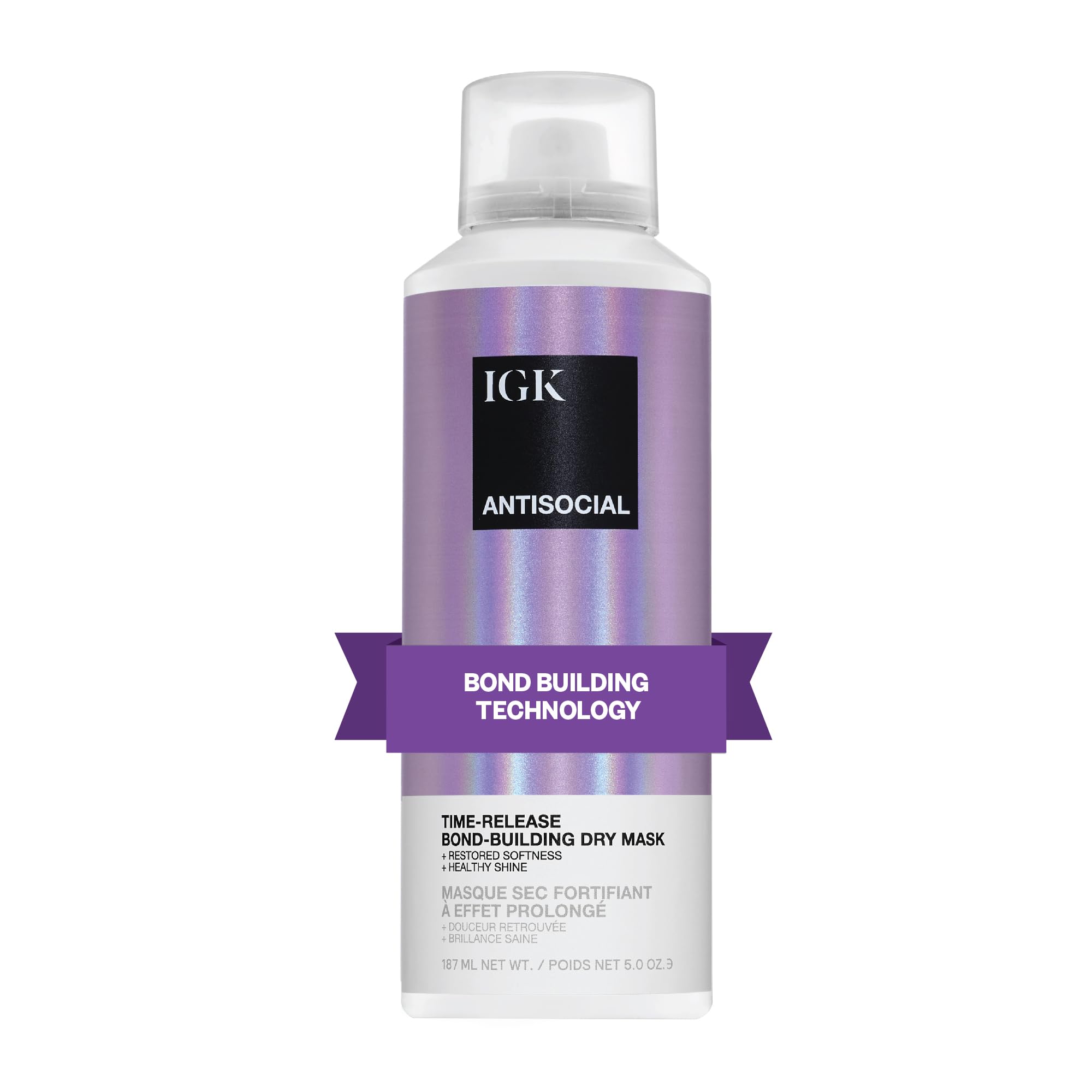 IGK Antisocial frasco de mascarilla de enlace que repara y fortalece el cabello seco sin enjuague