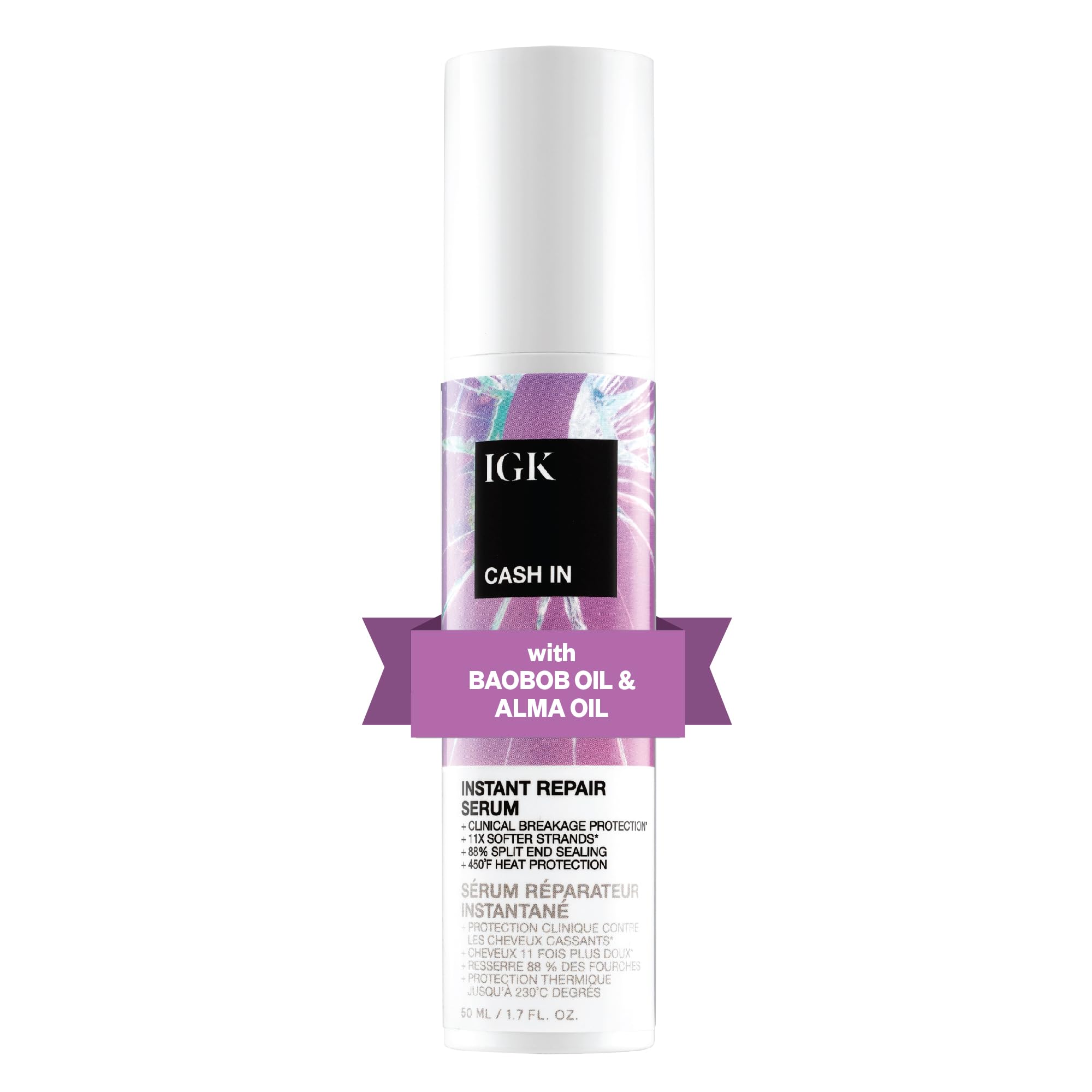 IGK CASH IN serum en botella, reparación instantánea para cabello débil.