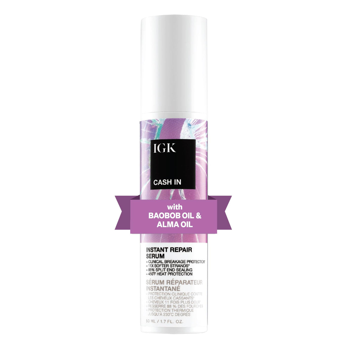IGK CASH IN serum en botella, reparación instantánea para cabello débil.