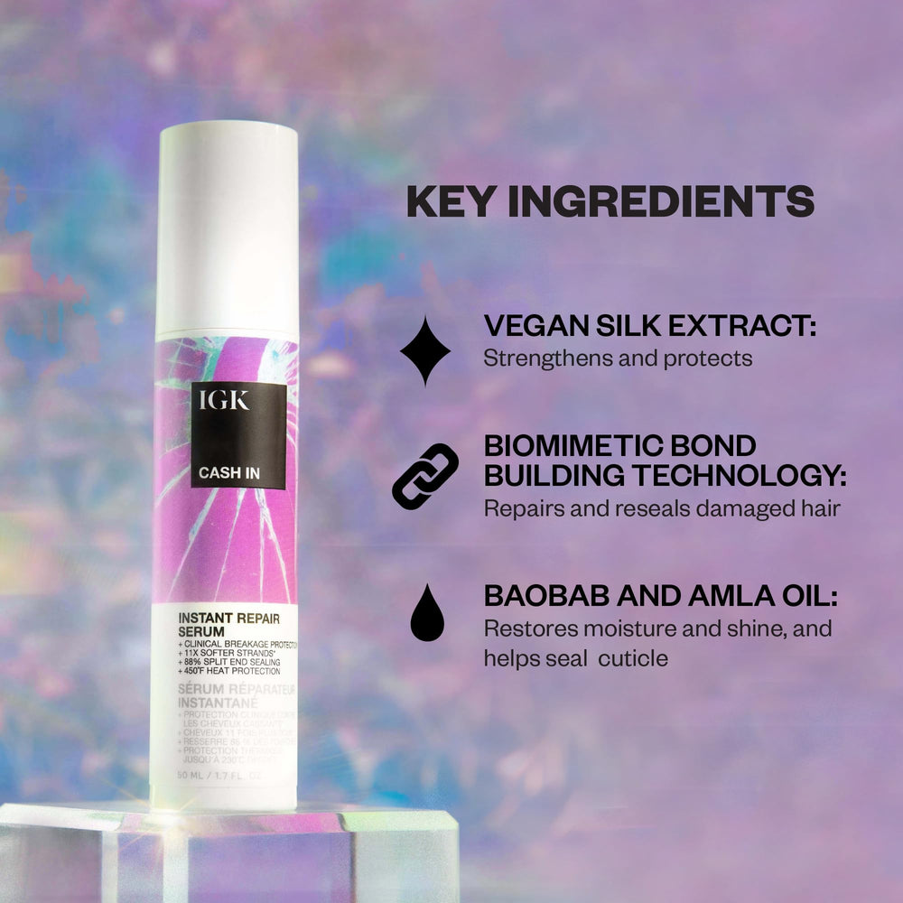 IGK CASH IN serum, sellado de puntas para cabello suave.