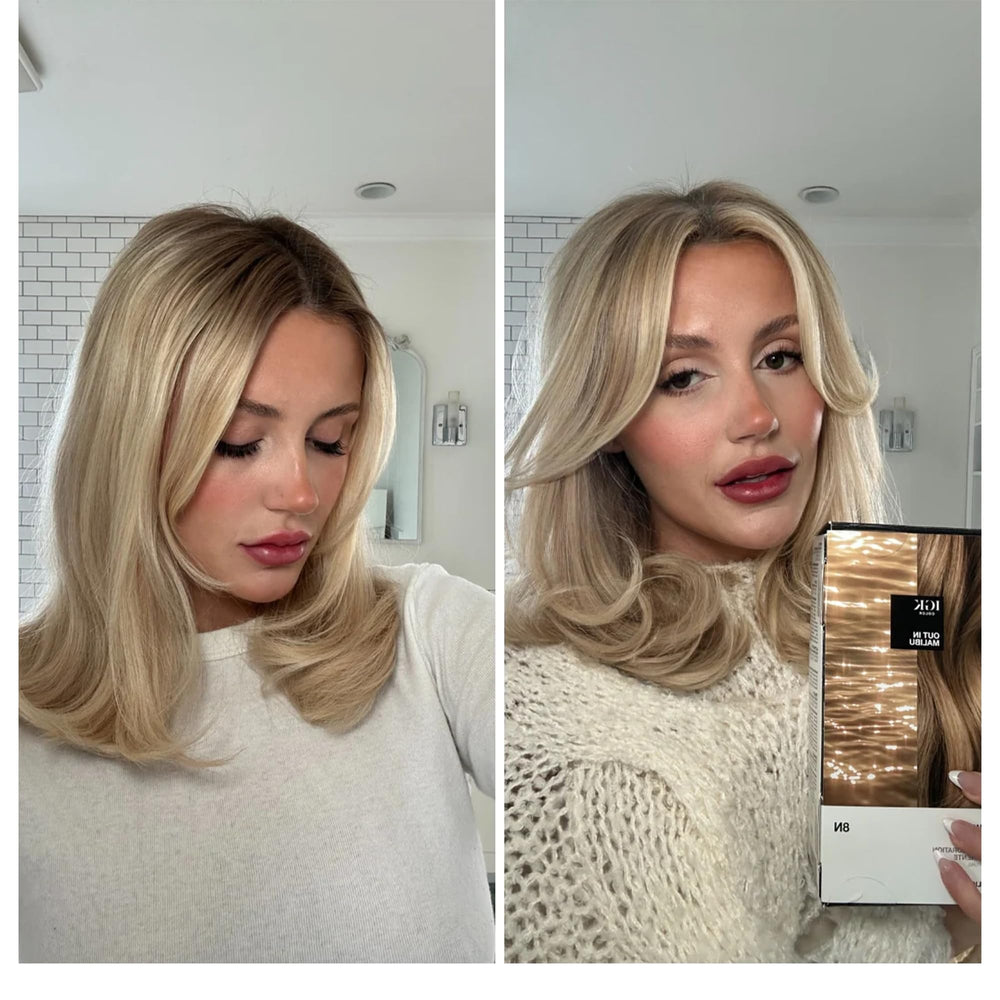 IGK Kit couleur: avant/après pour évaluer le rendu sur cheveux gris.