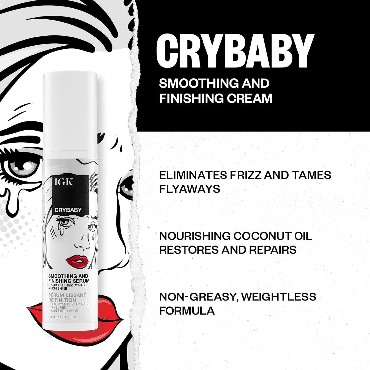 IGK Crybaby texture-legere, sérum qui n’alourdit pas la chevelure.
