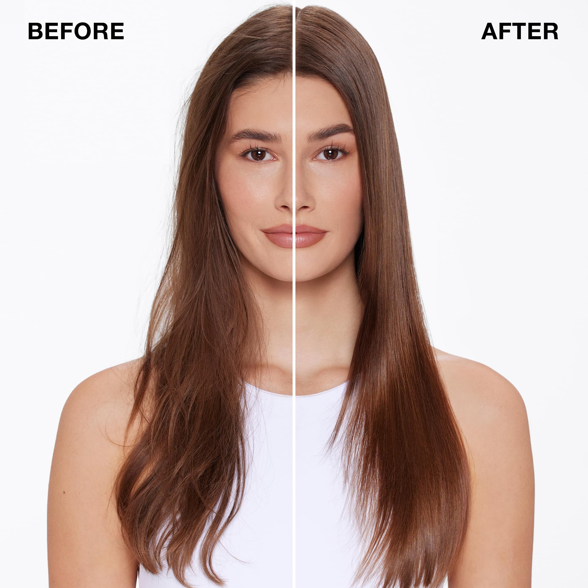 IGK Good Behavior Smoothing Spray, enfoque en cabello brillante y suave tras uso diario.
