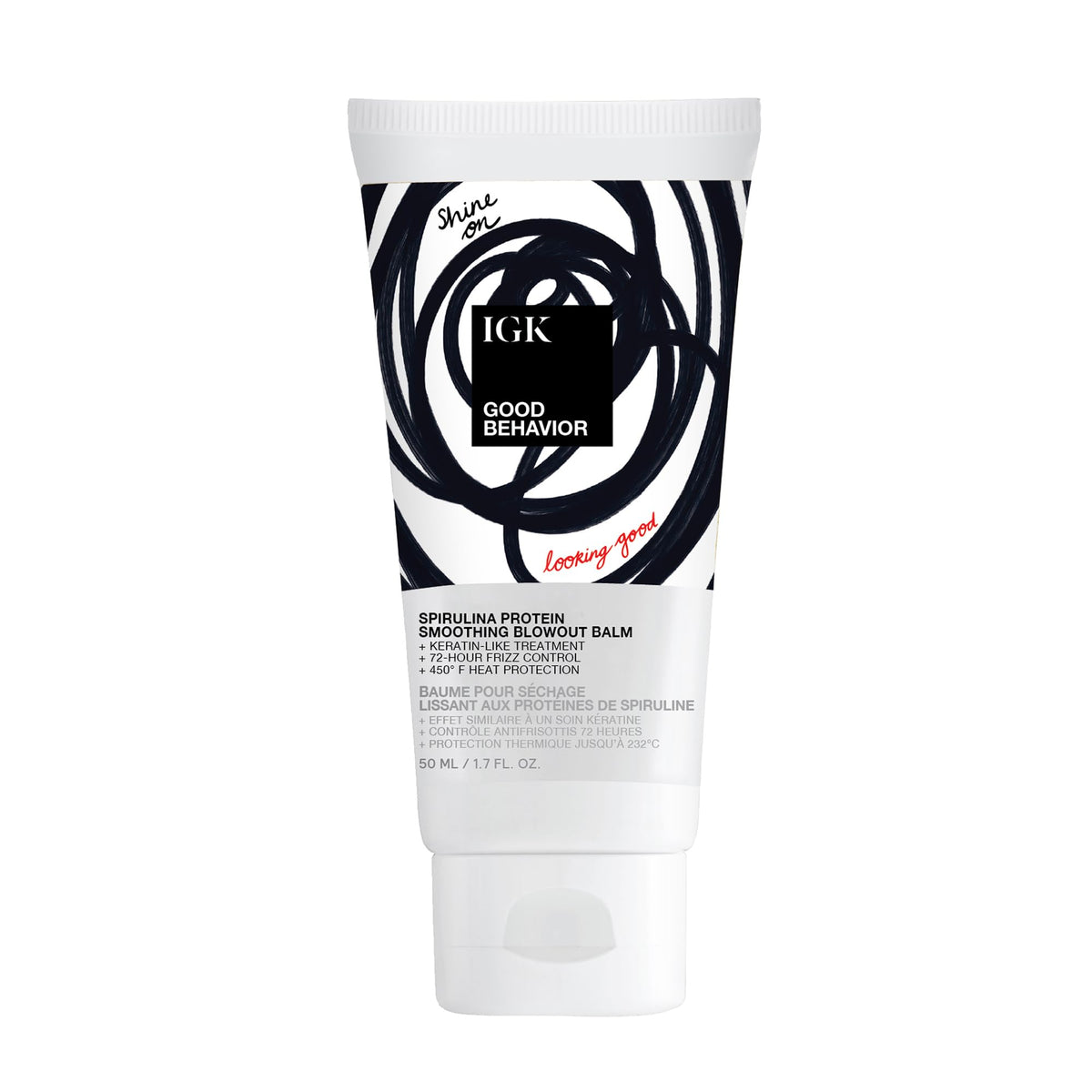 IGK GOOD BEHAVIOR Spirulina Protein Anti-Frizz Smoothing Blowout Balm envase: textura crema para alisar al secar
