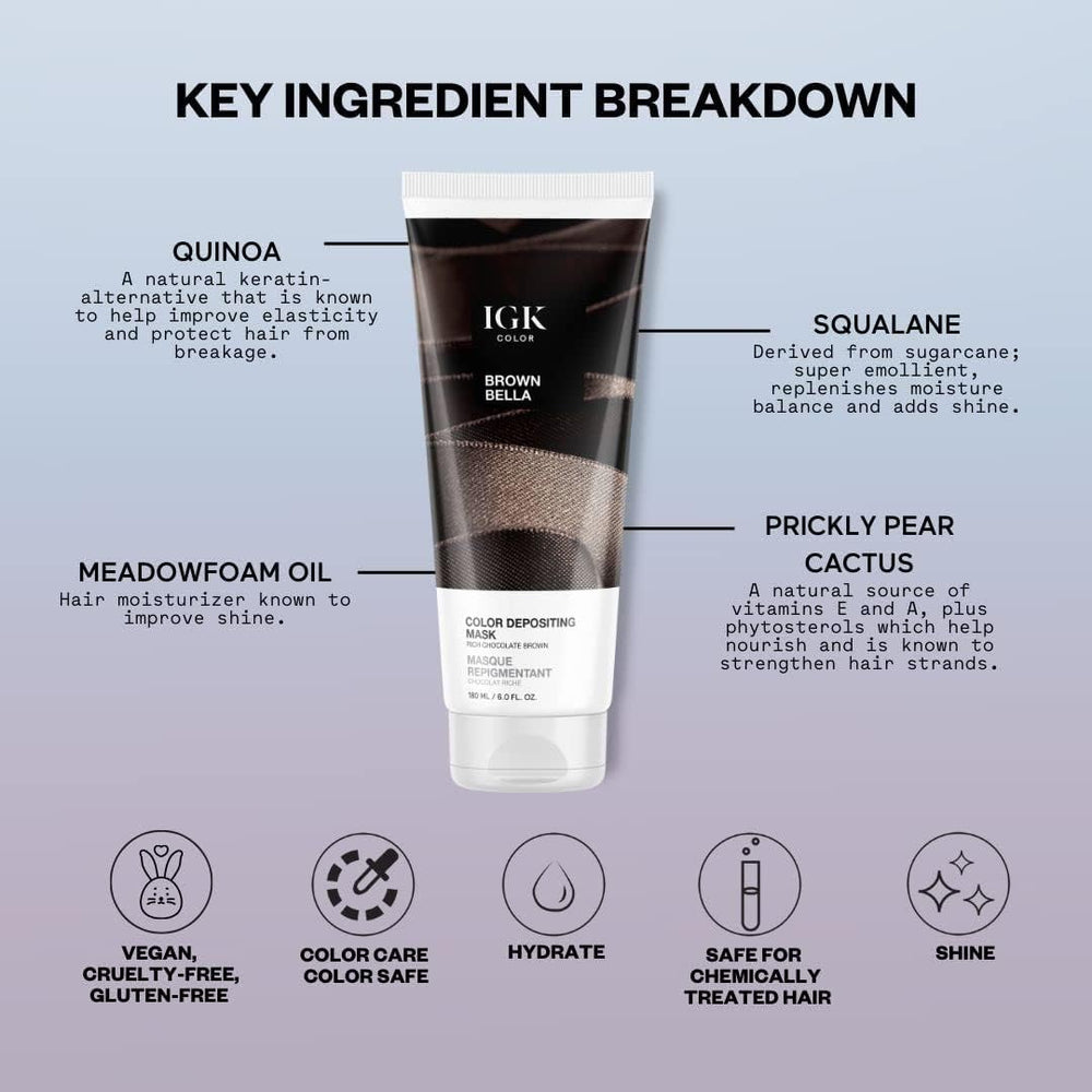 IGK Tonificador de Brillo Deposita-Color, ingredientes veganos que cuidan el cabello.