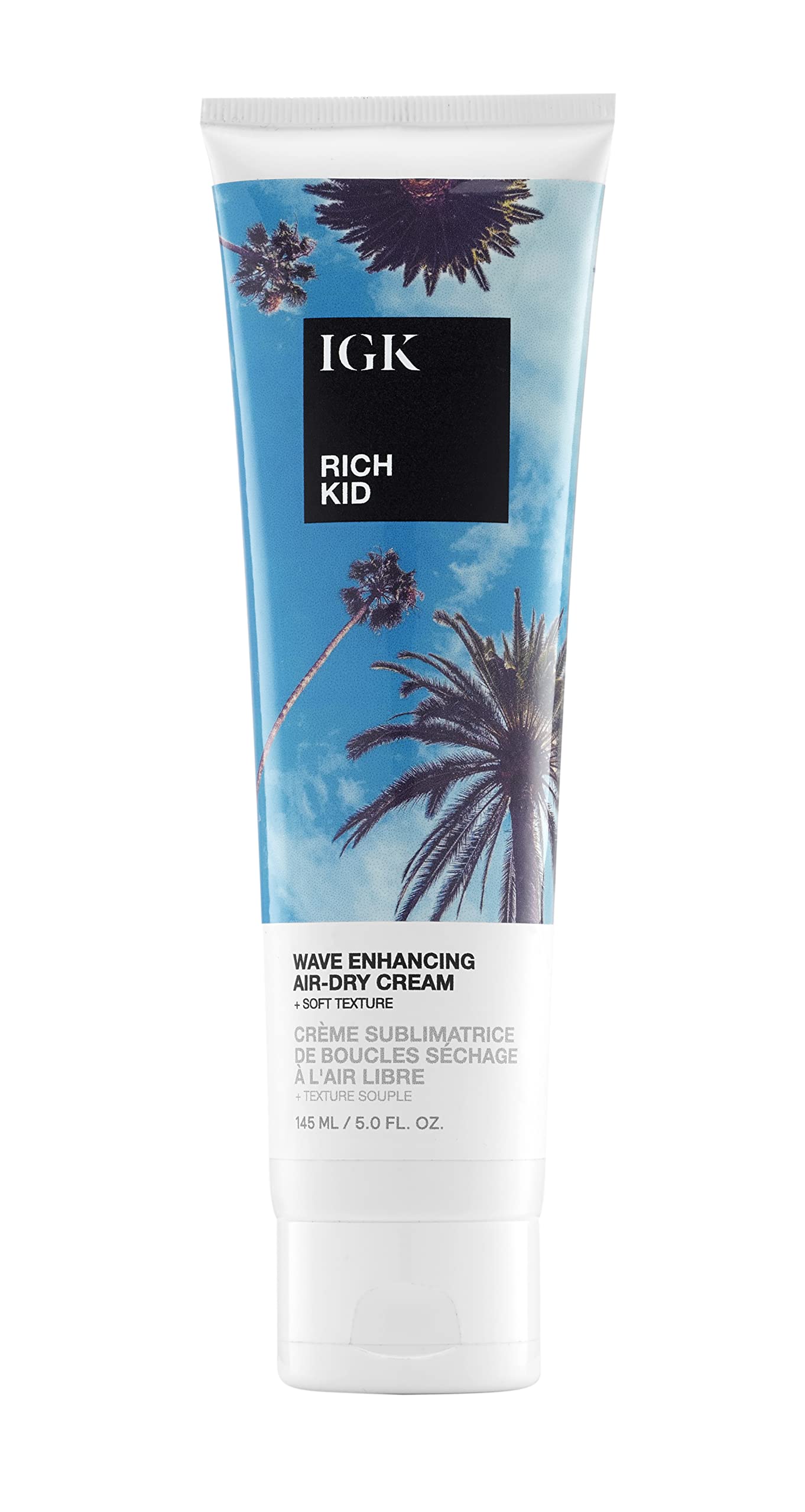 IGK Rich Kid, bouteille de crème-sechage-air-ondes, offre un séchage doux et texture légère.