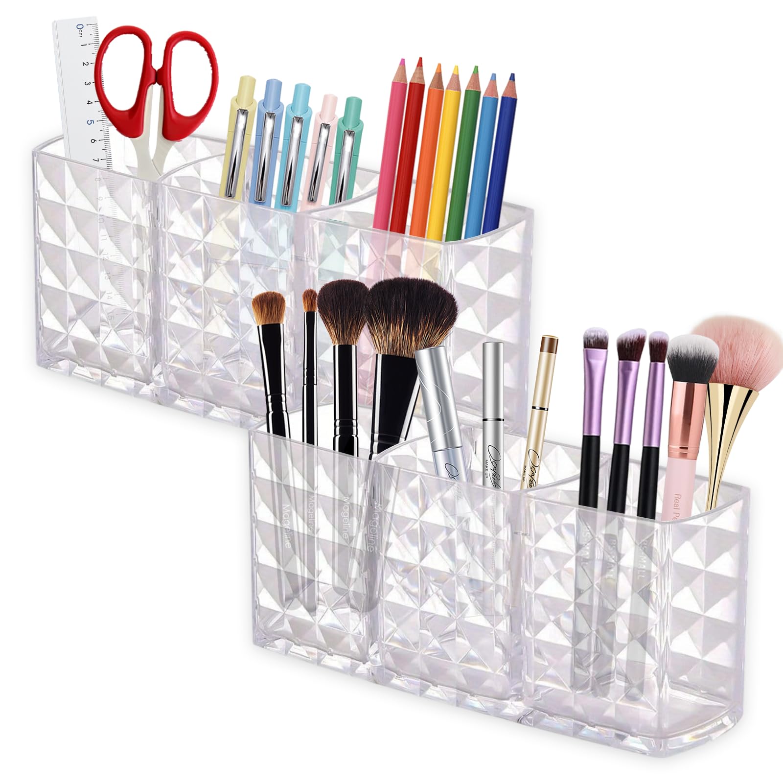IIDEA porta-pinceles acrílico con 3 compartimentos para ordenar cosméticos en el tocador