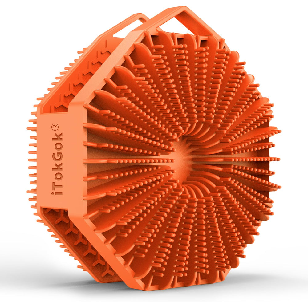 iTokGok cepillo de silicona doble lado naranja para exfoliar suavemente la piel