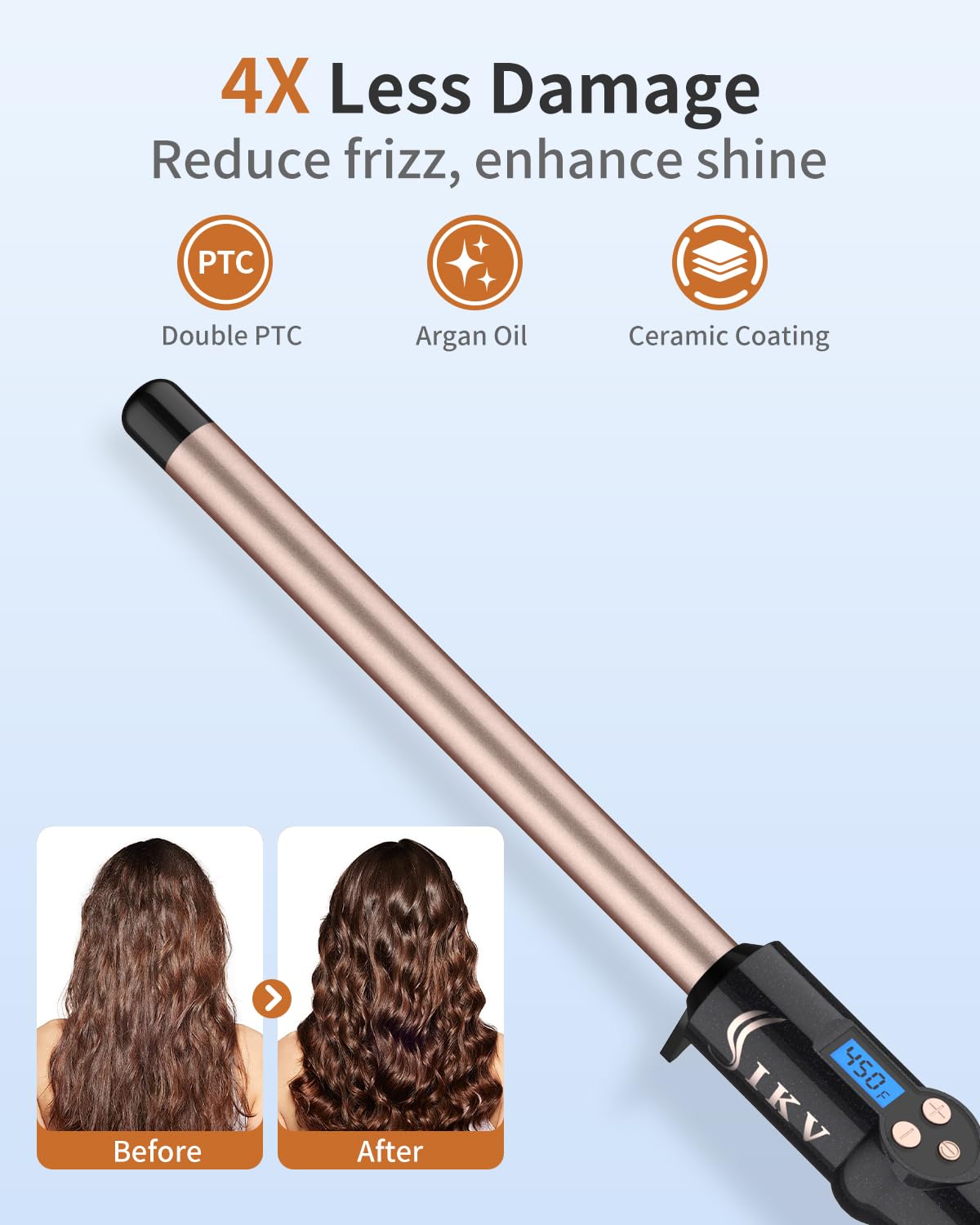 IKV curler cerámica turmalina para brillo y frizz reducido