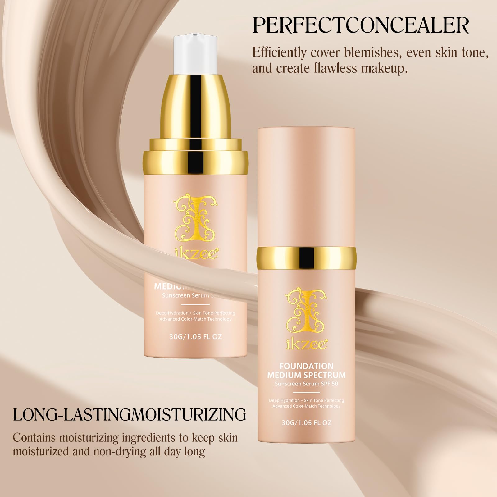 IKZEE 4 in 1 Foundation close-up texture lightweight breathable finish