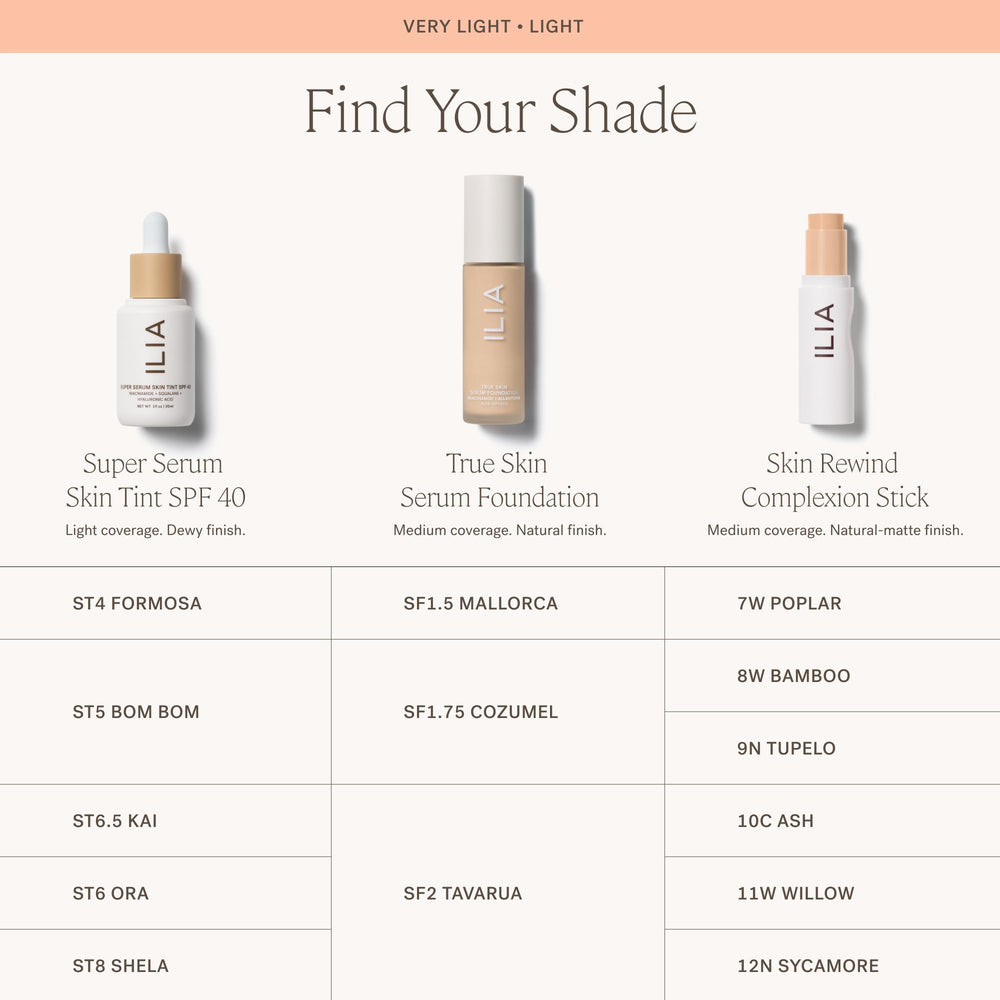 ILIA True Skin Serum Foundation, contiene niacinamida y alantoína para suavizar