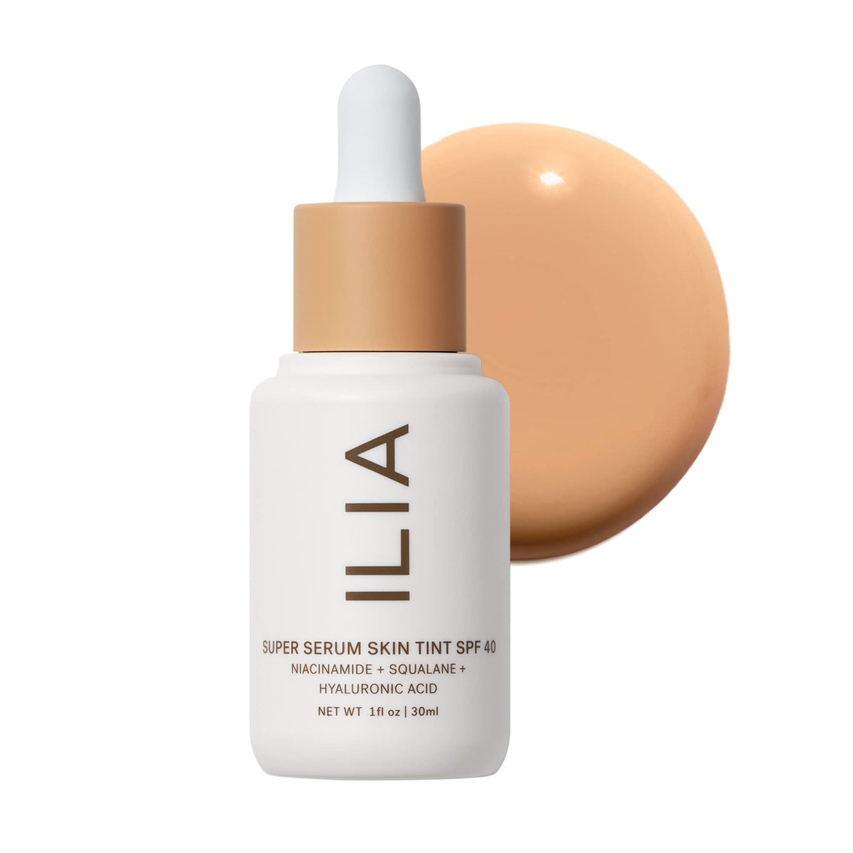ILIA Super Serum Skin Tint, botella Paloma ST9, protección SPF 40 para la piel