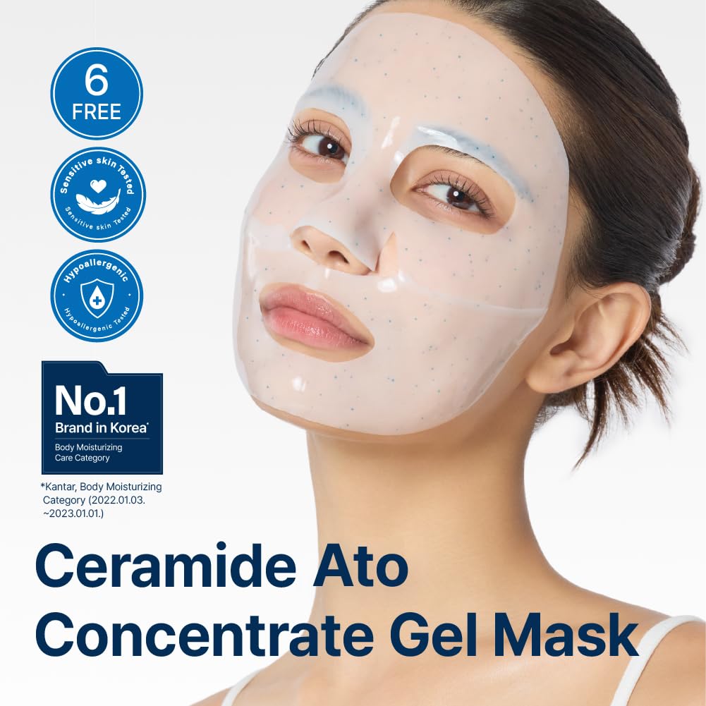 Illiyoon Ceramide Ato mascarilla en aplicación, liberación gradual de nutrientes para hidratación continua.