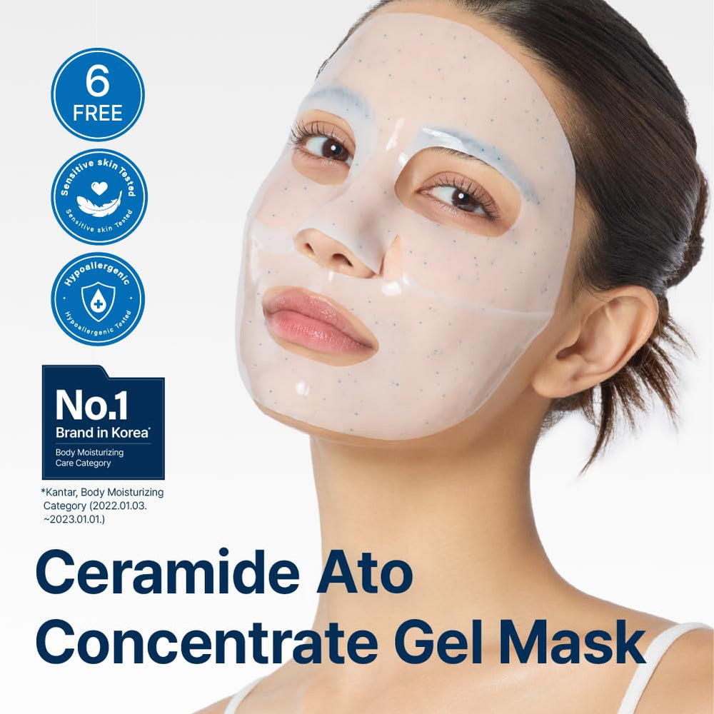 Illiyoon Ceramide Ato mascarilla en aplicación, liberación gradual de nutrientes para hidratación continua.