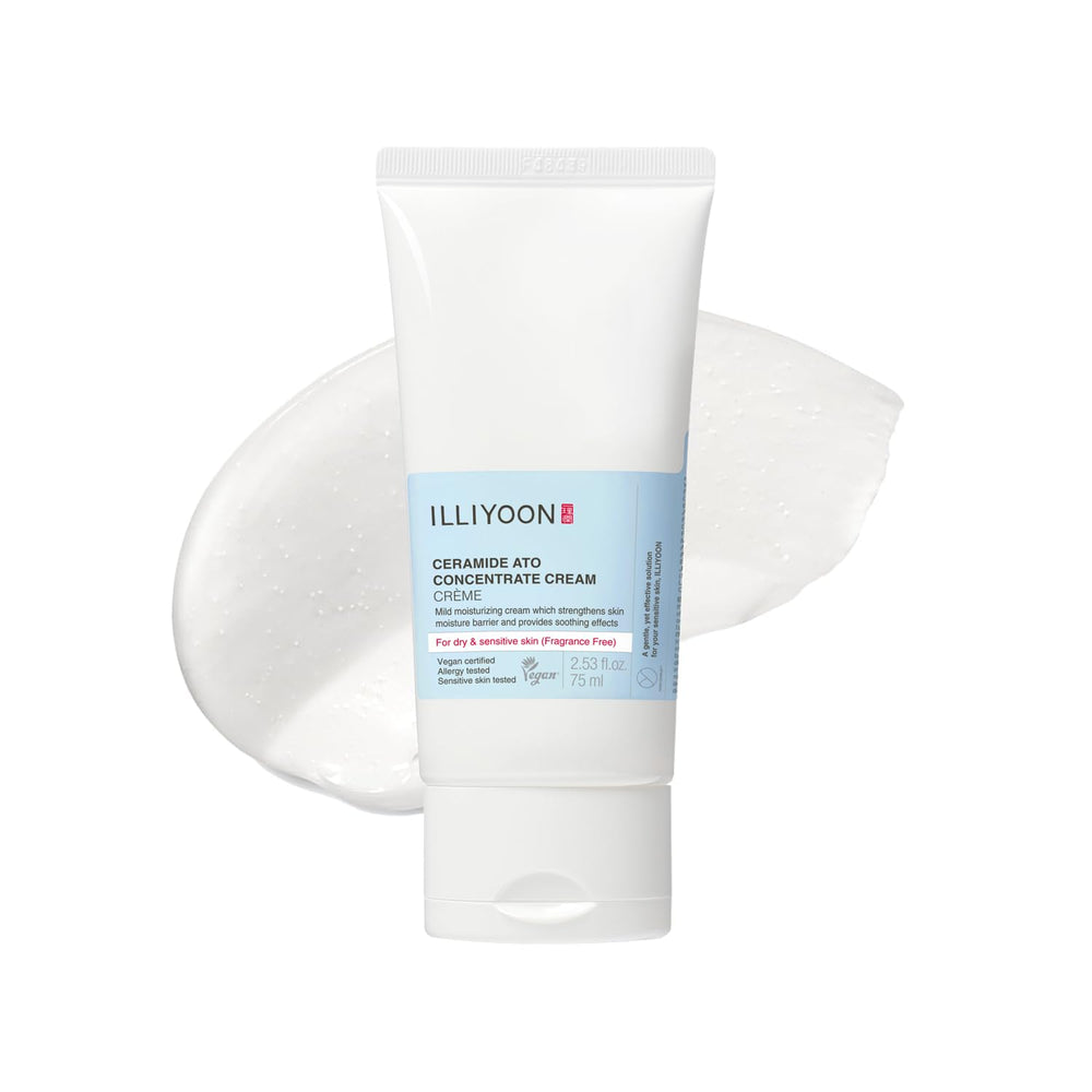Illiyoon Ceramidas Ato crema concentrada en bote, ofrece hidratación prolongada.