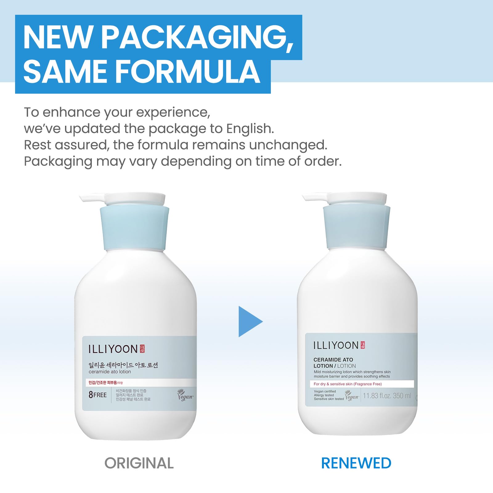 Illiyoon Ceramide Ato Lotion: envase de 350 ml, uso diario cómodo.