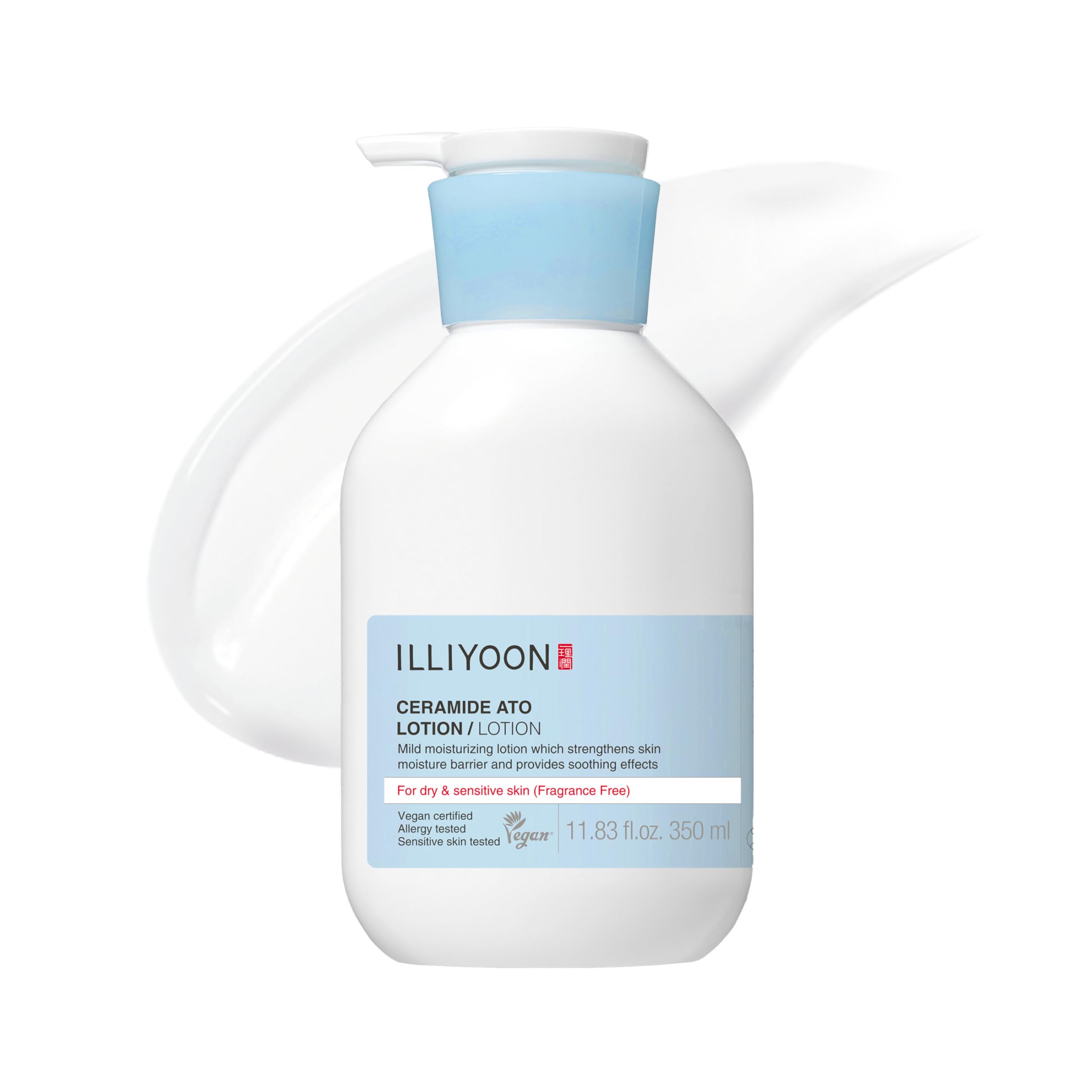 Illiyoon Ceramide Ato Lotion: frasco close-up, hidratación suave para piel sensible.