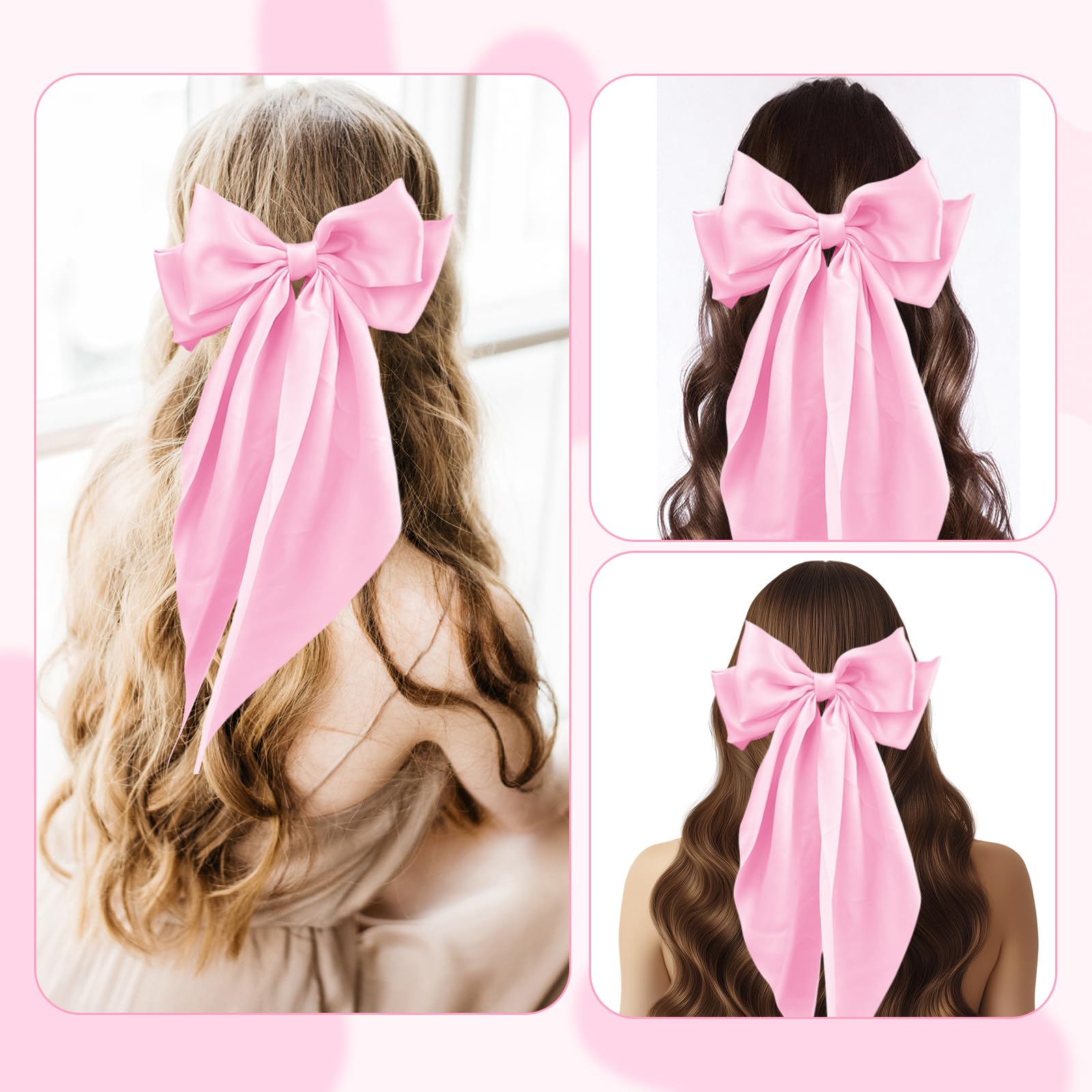 illpta Lazo satinado rosa, accesorio para cabello con brillo suave