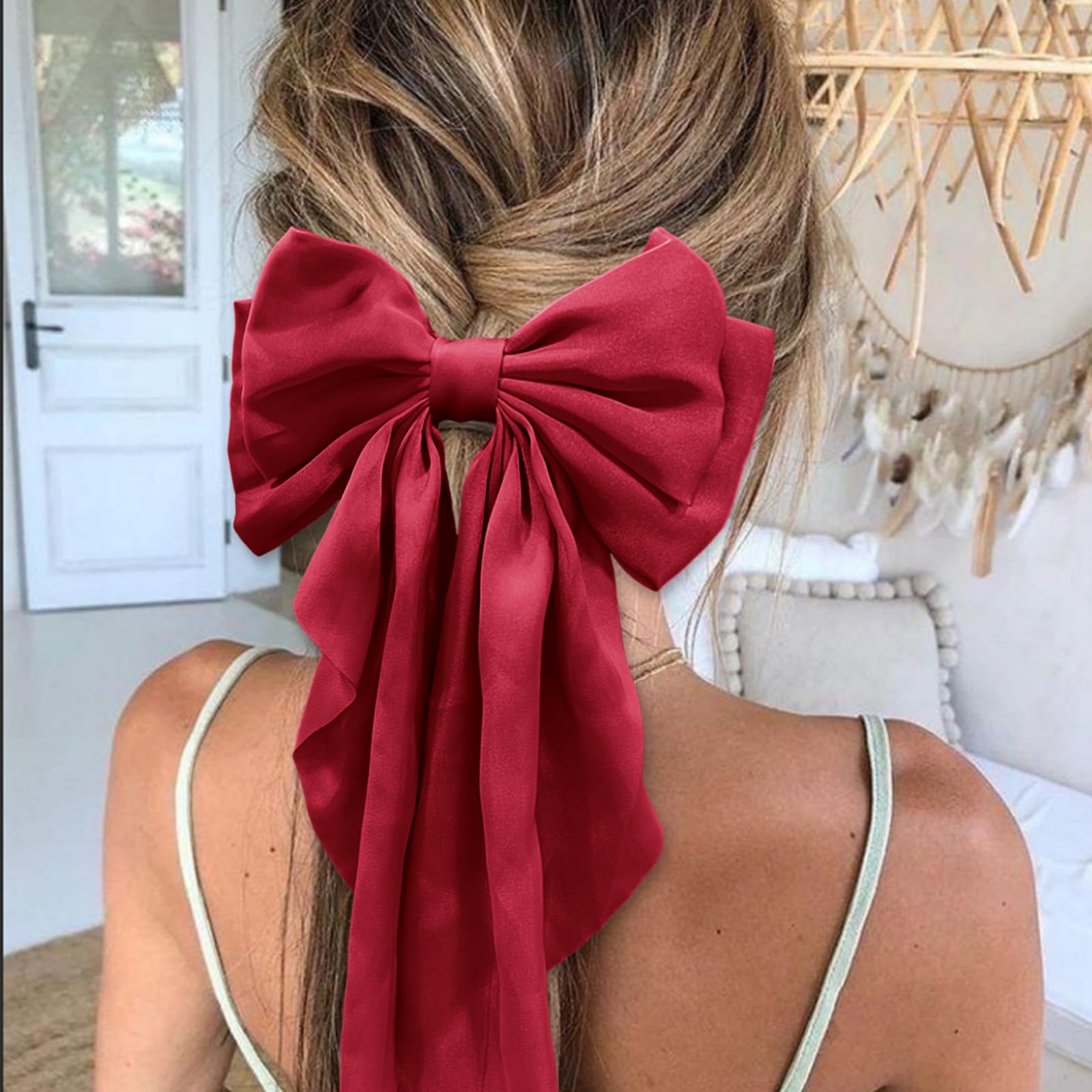 illpta clip cabello satin rojo elegante para cualquier atuendo