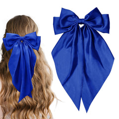illpta lazo grande satinado para cabello azul royal, ideal para peinados elegantes.