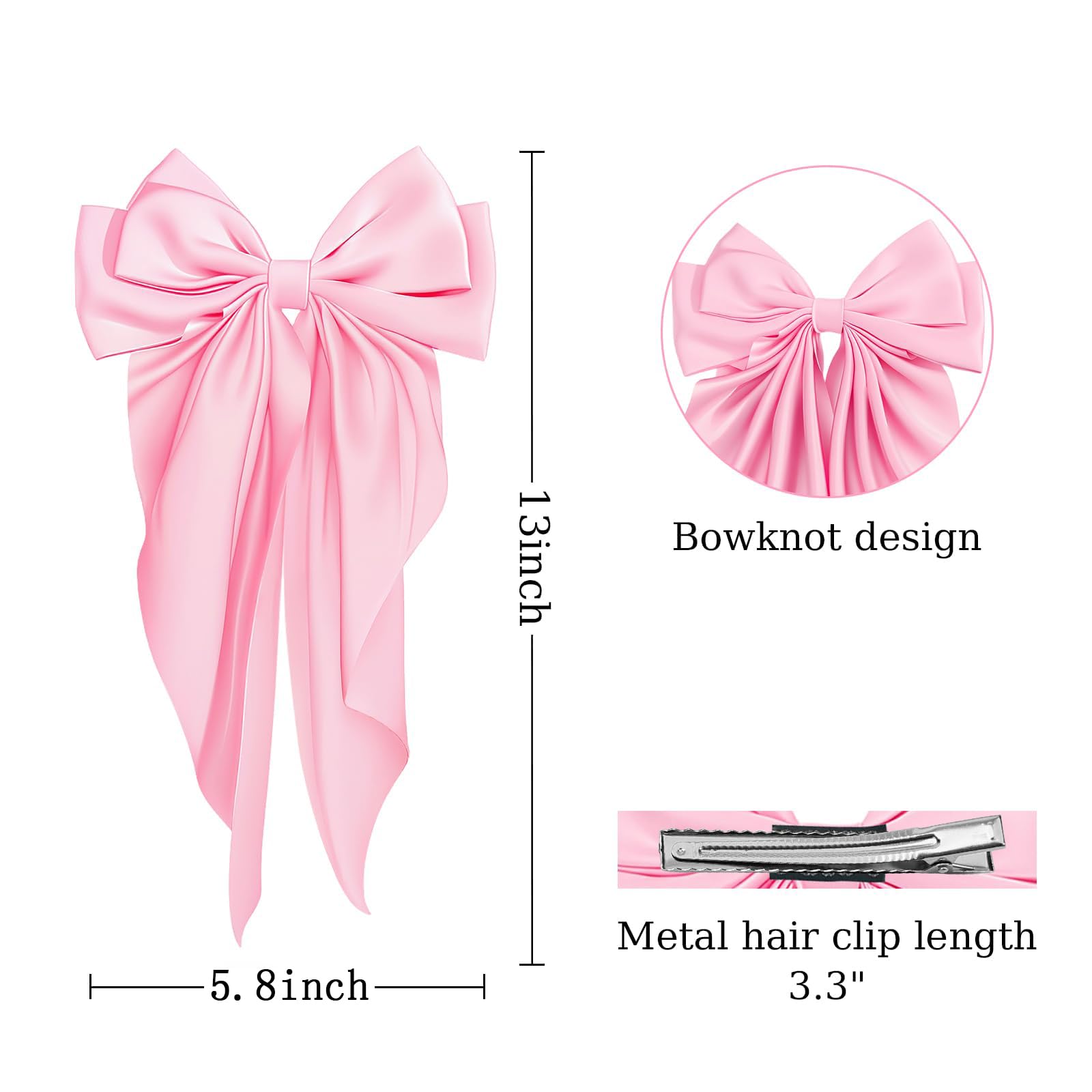 illpta Lazo satinado grande rosa, accesorio de cabello decorativo