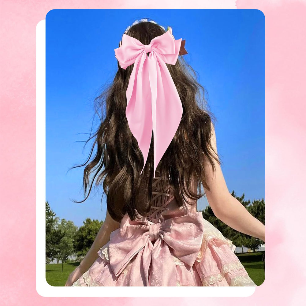 illpta Lazo satinado rosa, clip de cabello para looks femeninos