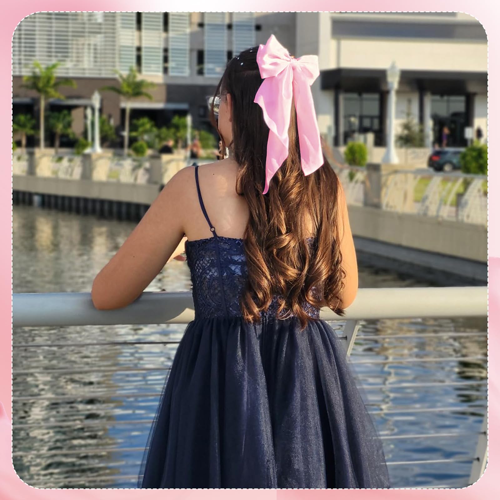 illpta Lazo satinado grande rosa, pinza de cabello de alto impacto