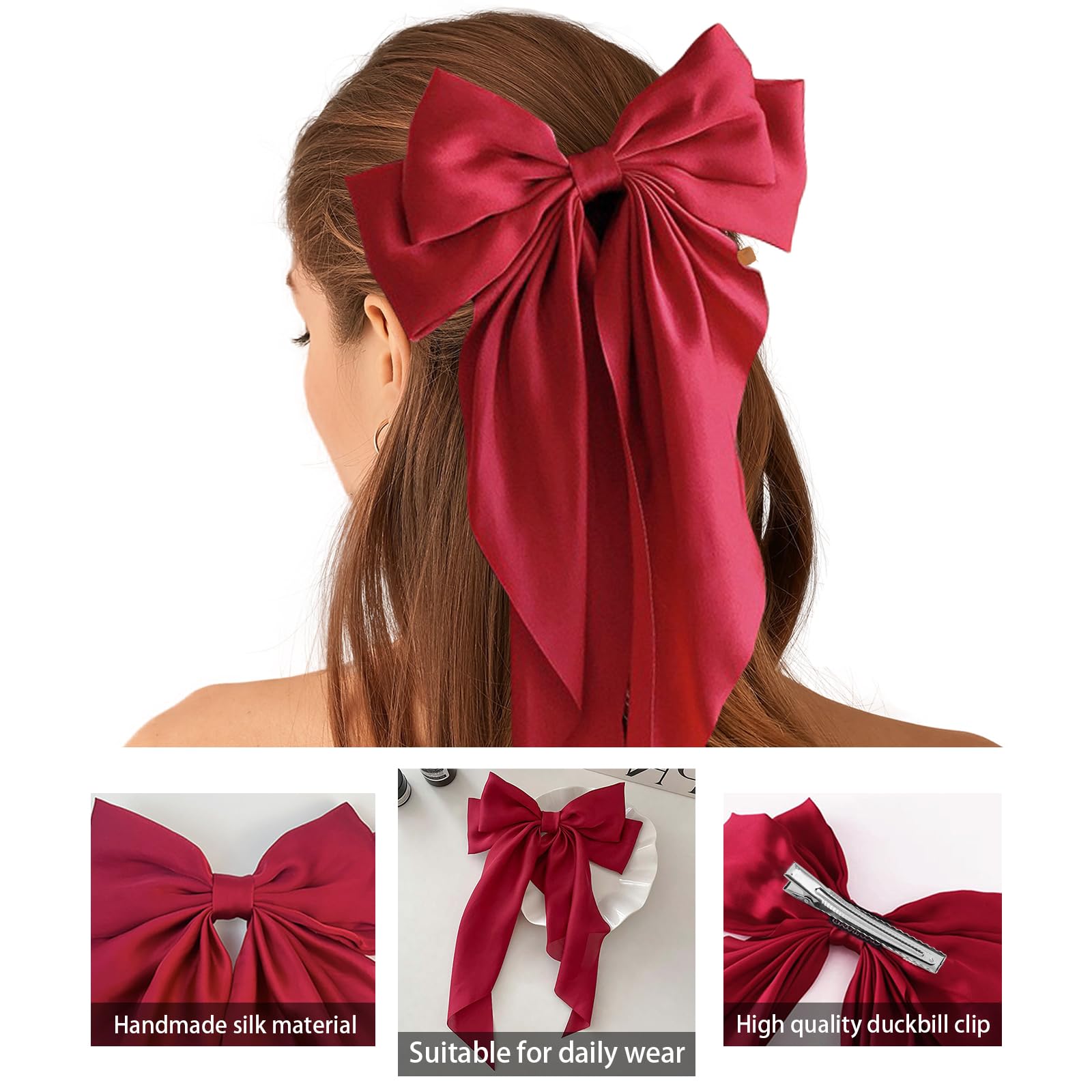 illpta pinza cabello satin rojo brillante ideal para peinados elegantes