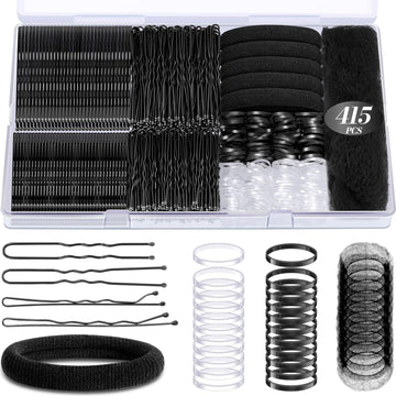 IKOCO 415pcs Bobby Pins Set with 200 U-Shaped Pins & Elastic Hair Ties — vista frontal del producto