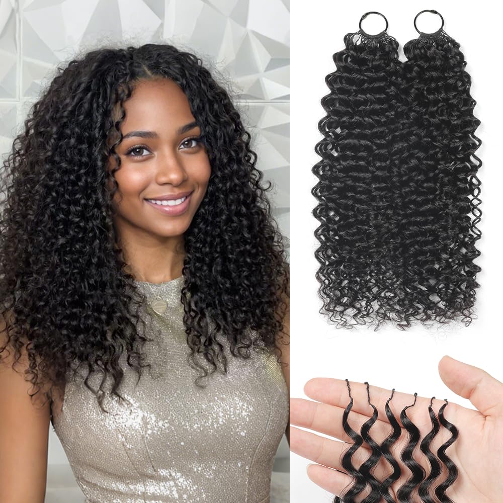 LEISWISS Cabello Crochet Humano Curly Knotless 18'' – Extensiones Invisibles Negros Naturales