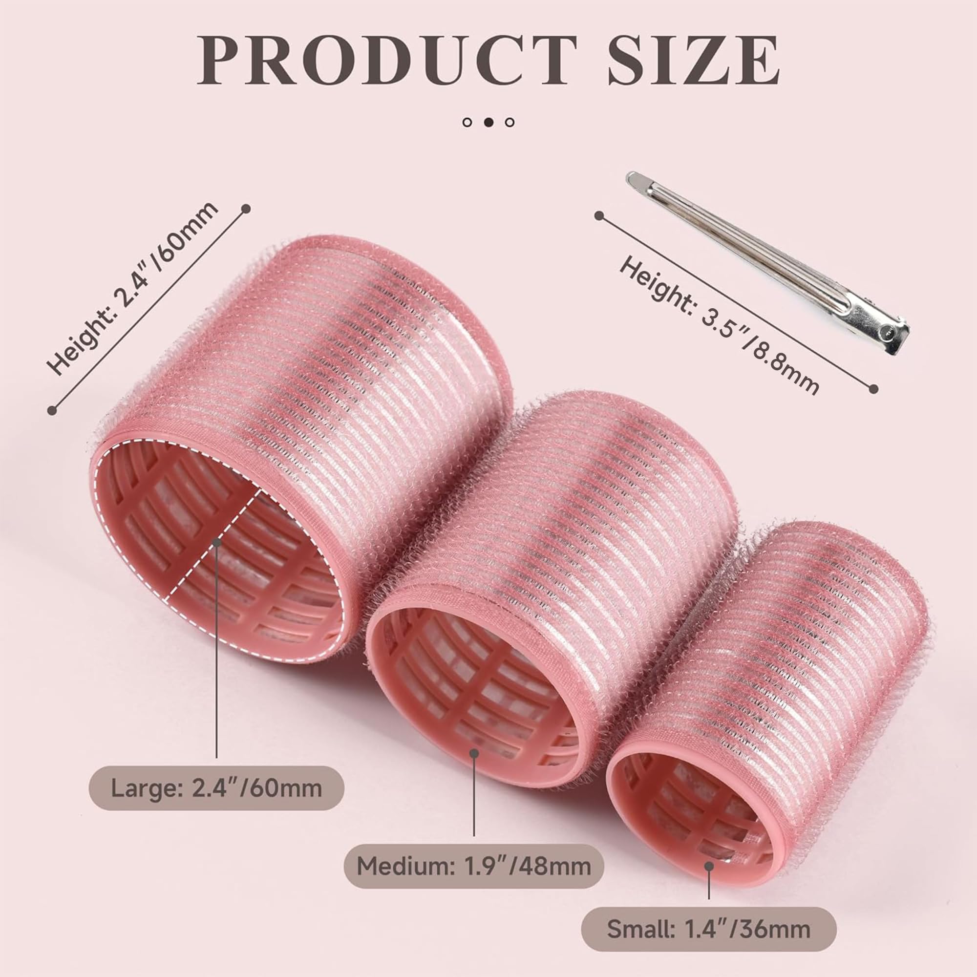 wetore Juego de 26 Rodillos Térmicos de Cerámica para Cabello en Rosa | Rizos y Volumen con 8 Clips de Acero Inoxidable