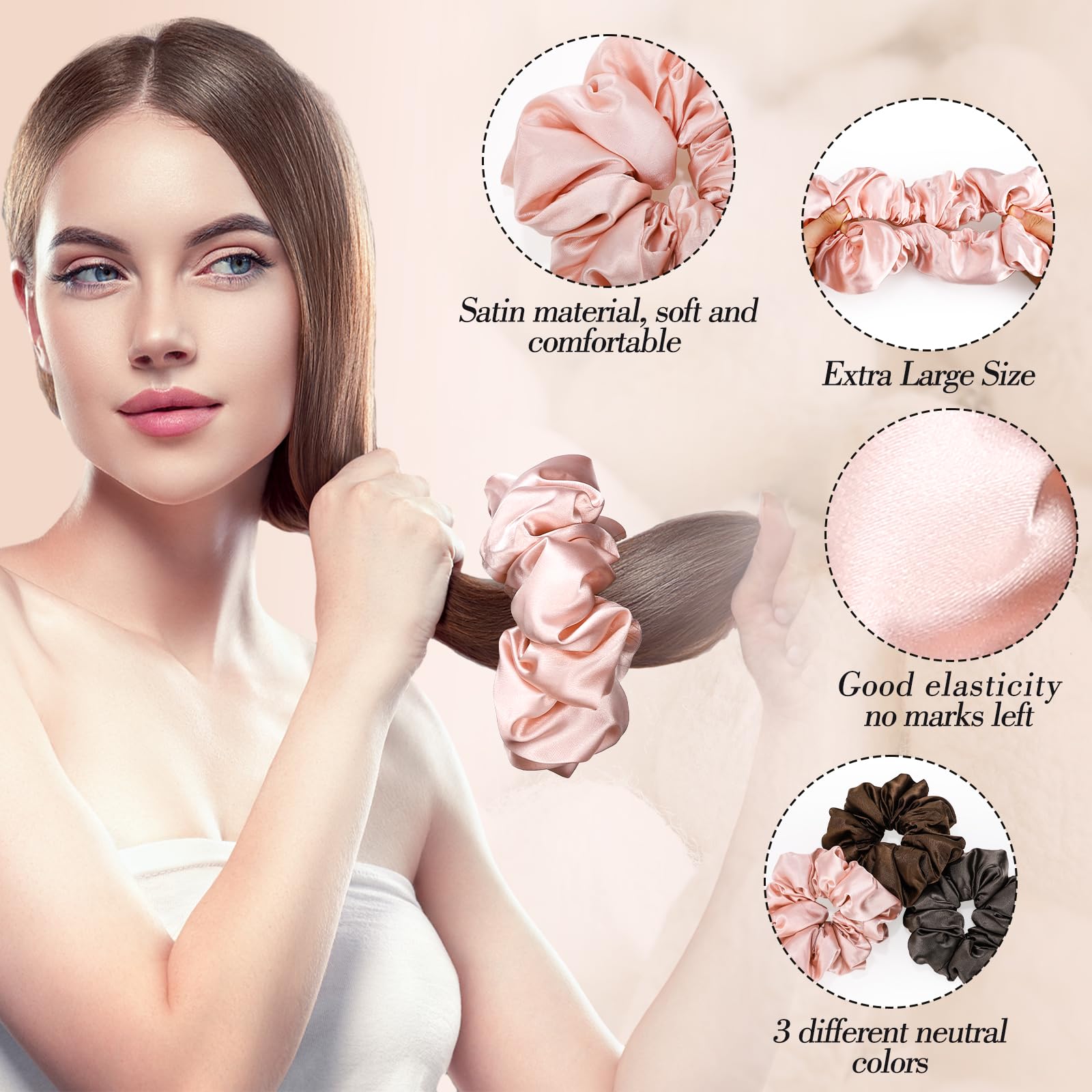 obeoby – 3 coleteros de satén grandes para el cabello | para dormir | regalo de San Valentín