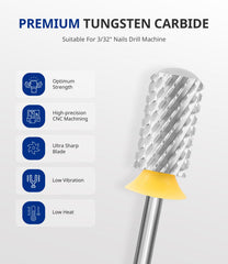 AIRSEE Tungsten Carbide Nail Drill Bit 3/32" 2X Coarse – Round Top Efile for Gel Removal & Shaping (2-Way)