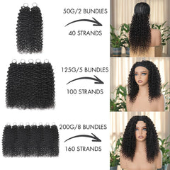 LEISWISS Cabello Crochet Humano Curly Knotless 18'' – Extensiones Invisibles Negros Naturales