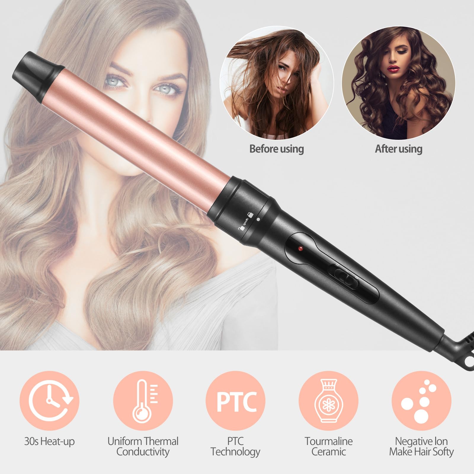 JuHaLeiw Rizador 3 en 1: Barriles Cerámicos Intercambiables para Cabello Largo y Medio, Voltaje Dual