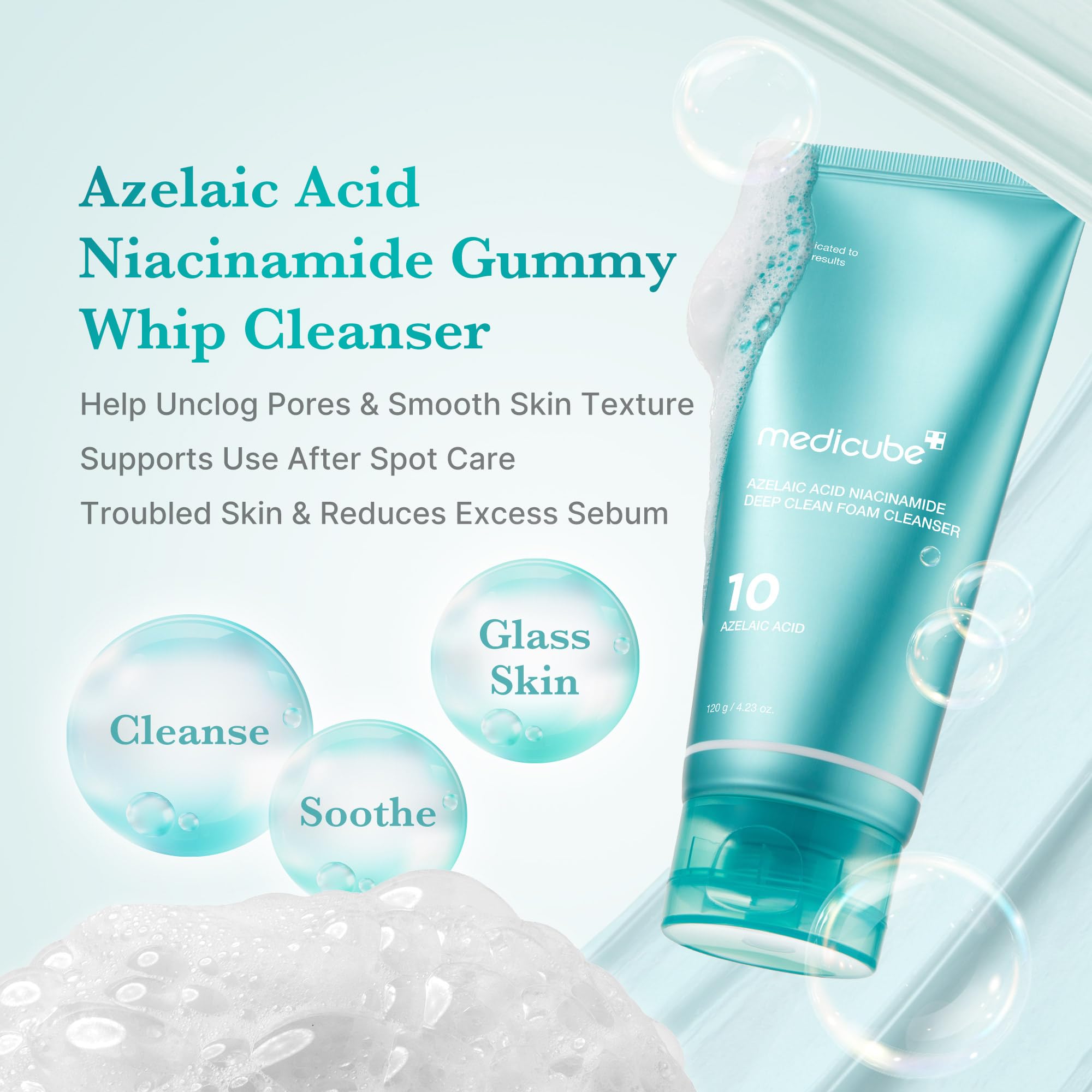 Medicube ácido azelaico Gummy Whip: Limpiador facial con niacinamida para poros e hidratación