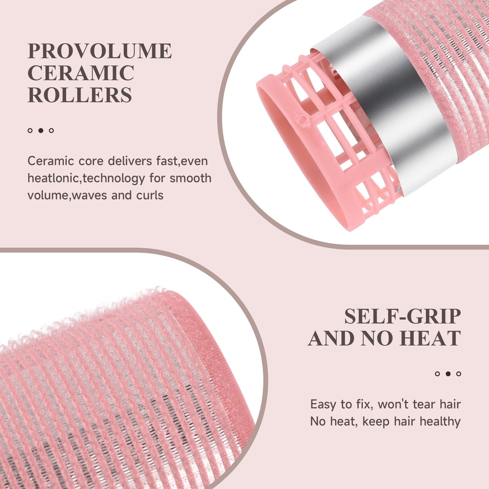 wetore Juego de 26 Rodillos Térmicos de Cerámica para Cabello en Rosa | Rizos y Volumen con 8 Clips de Acero Inoxidable