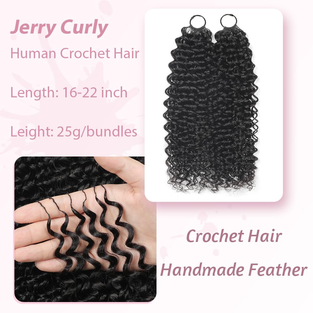 LEISWISS Cabello Crochet Humano Curly Knotless 18'' – Extensiones Invisibles Negros Naturales